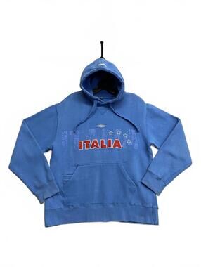 Vintage 2005 Umbro Italia Blue Hoodie Sweatshirt IPOD Pocket Great Shape Size S